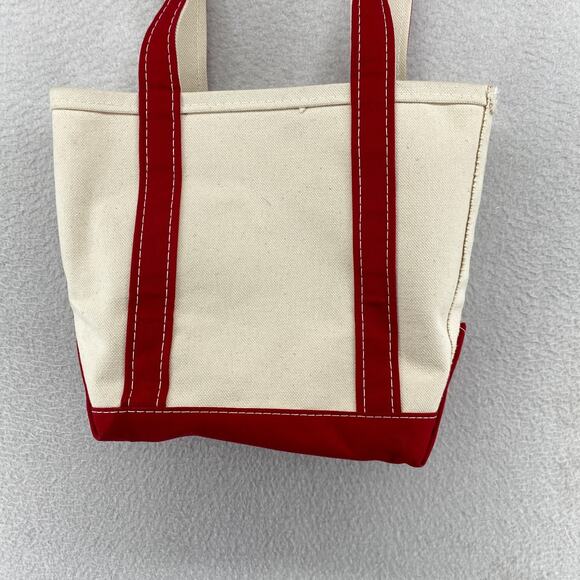 Vintage LL BEAN BOAT and TOTE Bag 10x13 "JULIE" Canvas Open Top Ivory Red USA - Picture 7 of 15